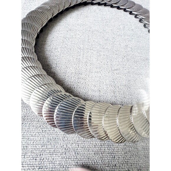 Vintage Art Deco Silver Scallop Seashell Scale Stretch Belt Statement Elastic main image 5